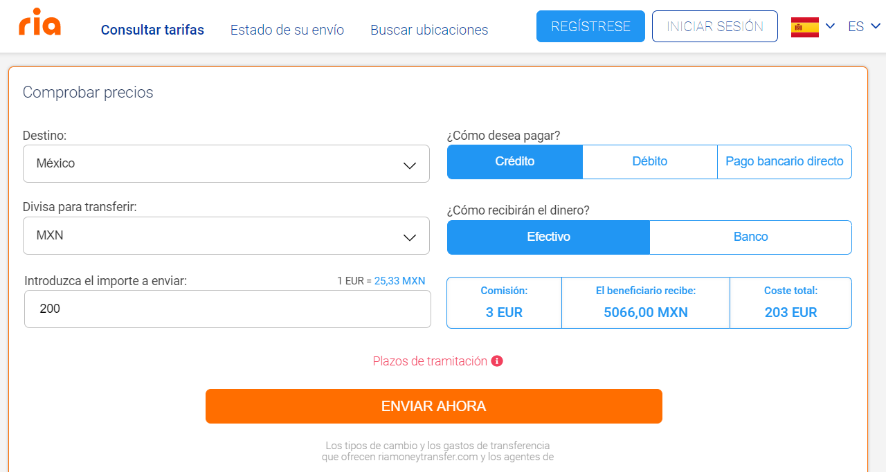 Enviar dinero a México con Ria Money Transfer 25 08 2020