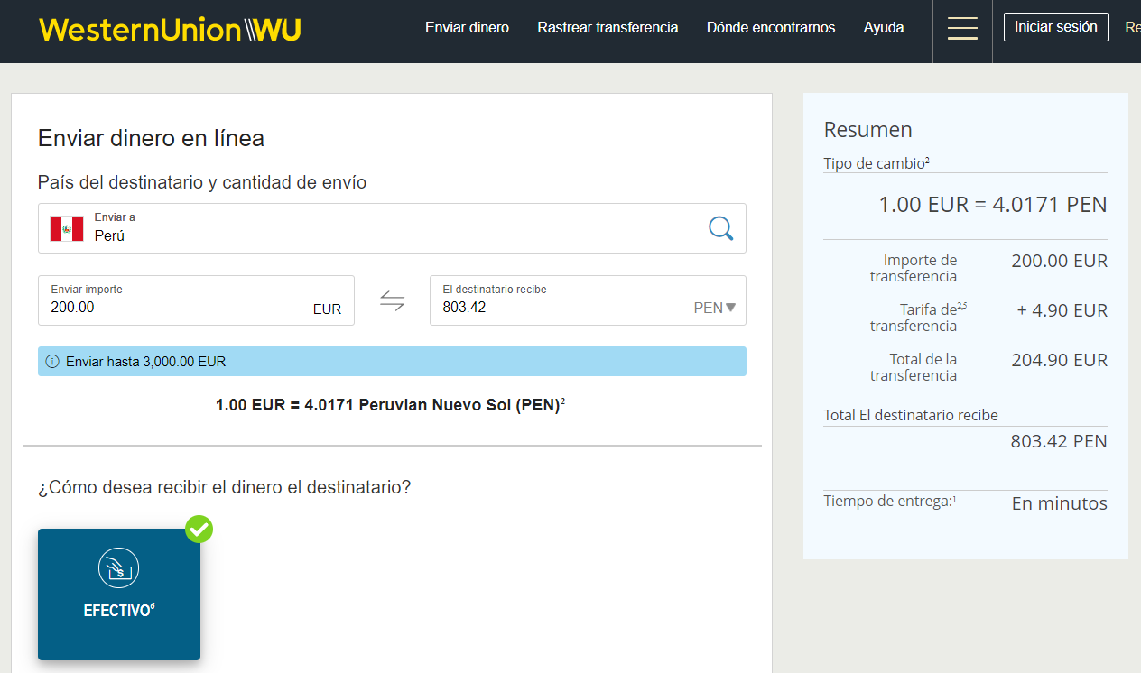 Enviar dinero a Peru con Western Union