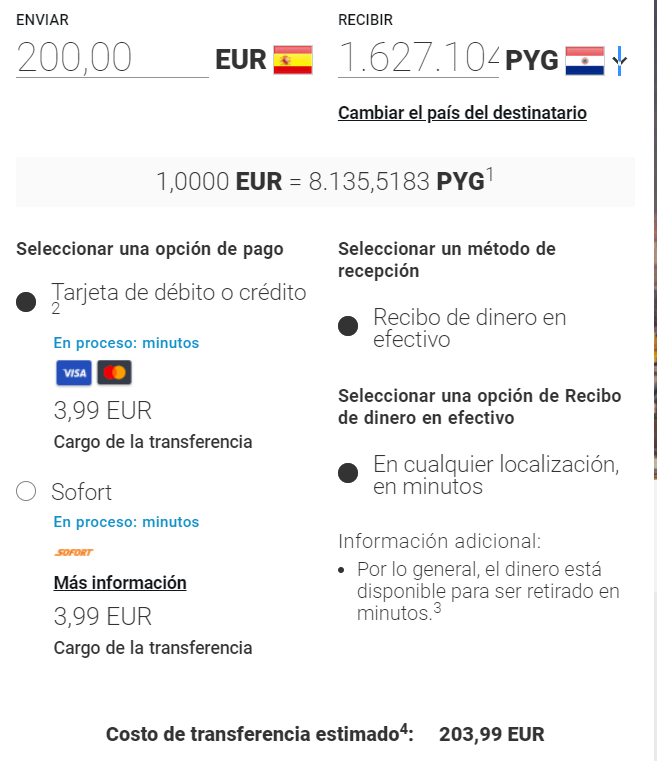 Enviar dinero de España a Paraguay con MoneyGram