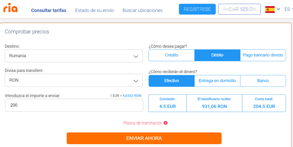 Envío de dinero a Rumania con Ria
